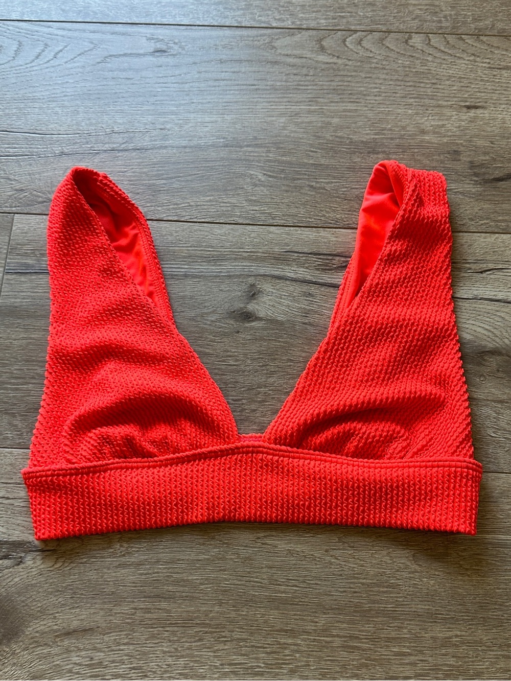 Hot Coral Textured Triangle Bralette - Women Intimates
